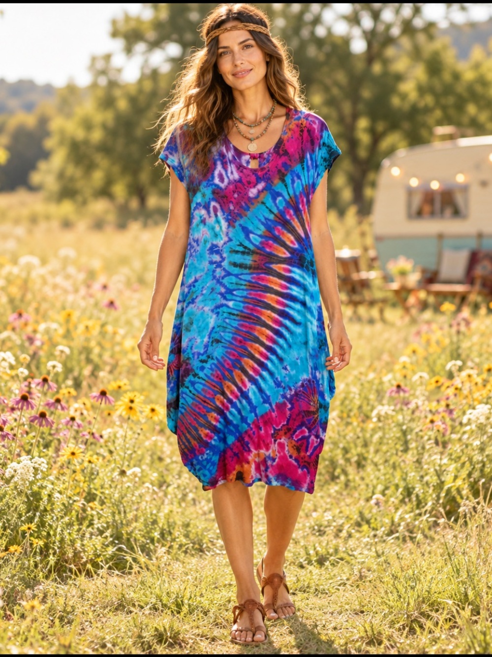 Kathmandu Tie Dye Dress Boho Hippie Dress - Picture 1 of 6